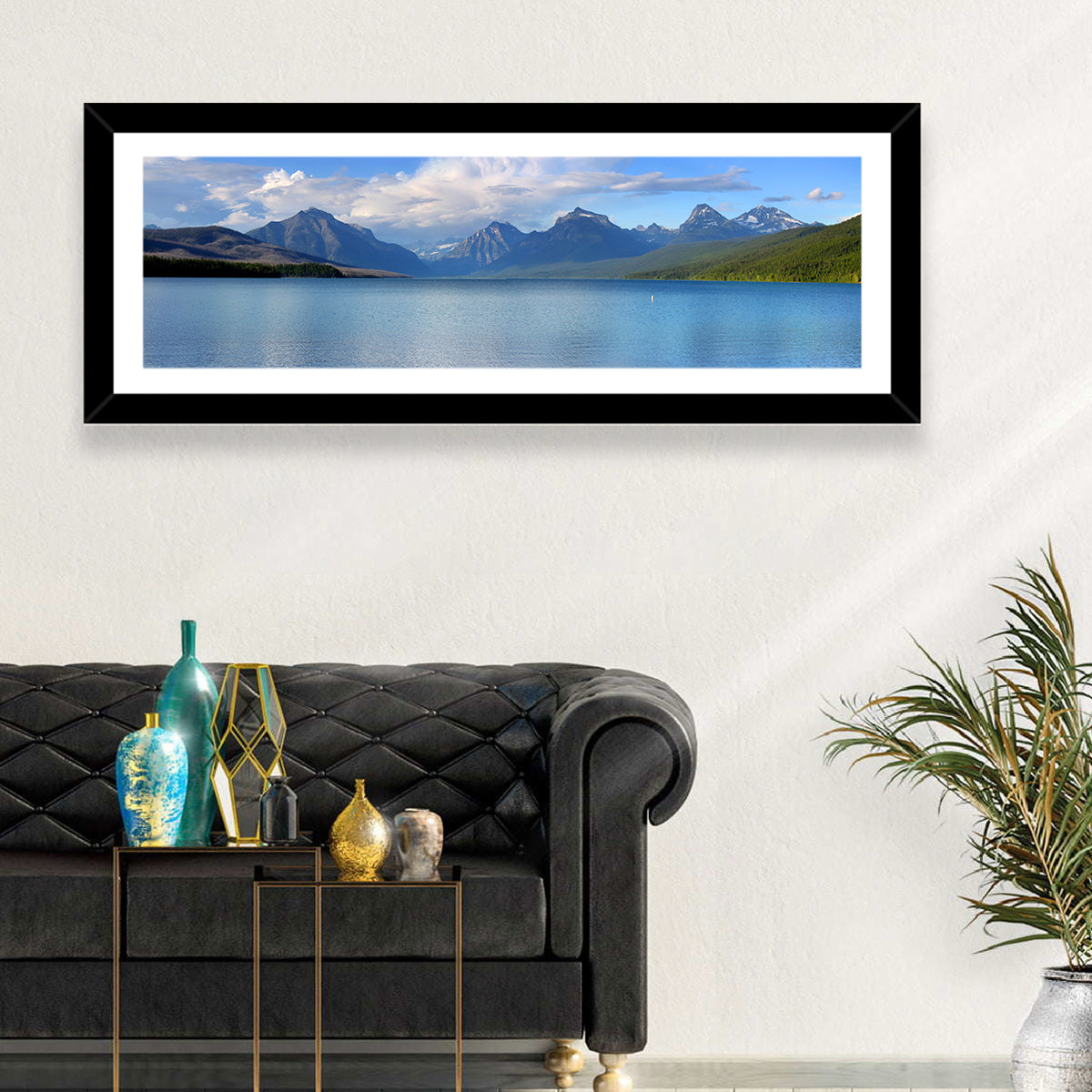Lake Mcdonald Reflections Wall Art in a room, panoramic