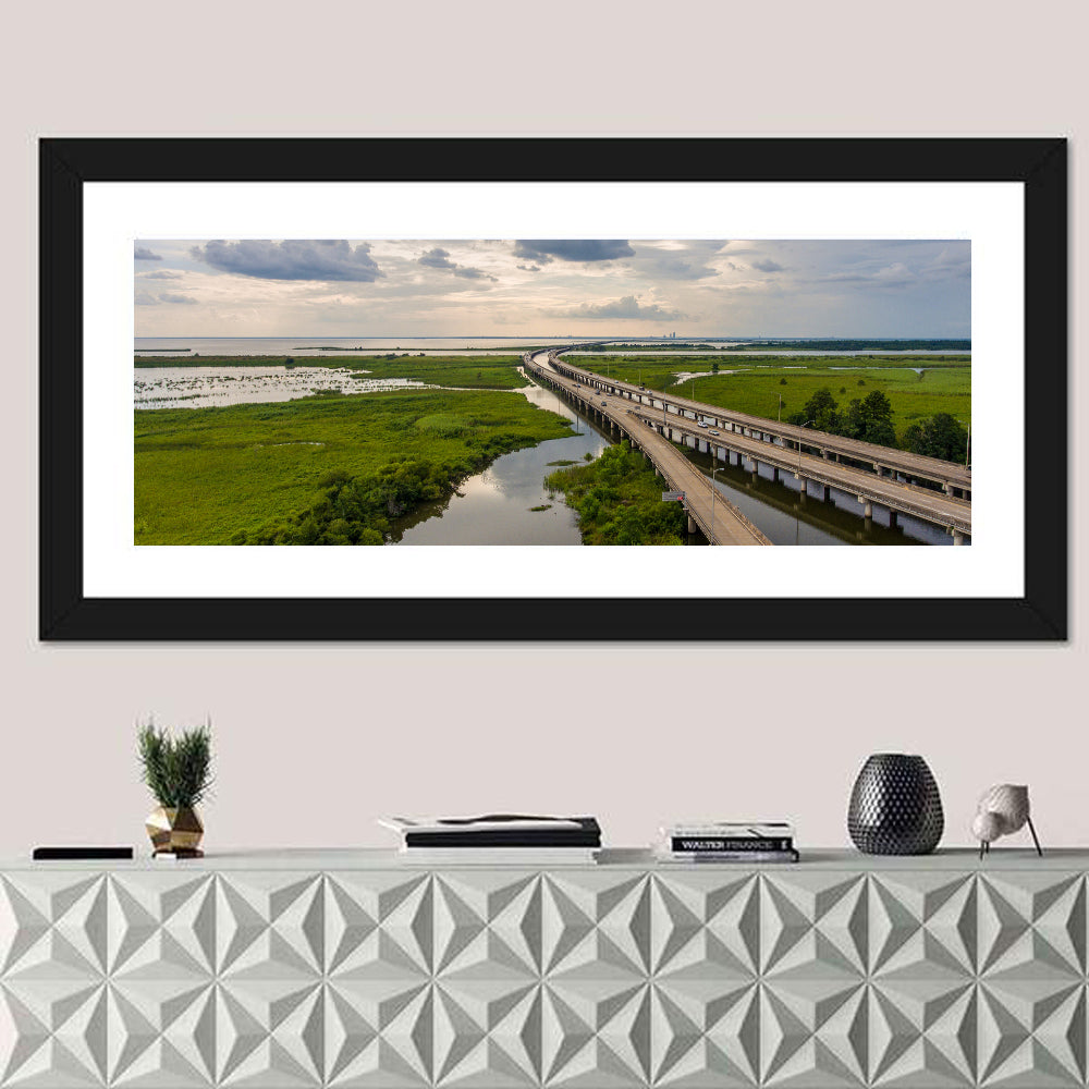 Interstate 10 Bridge Wall Art in a room, panoramic