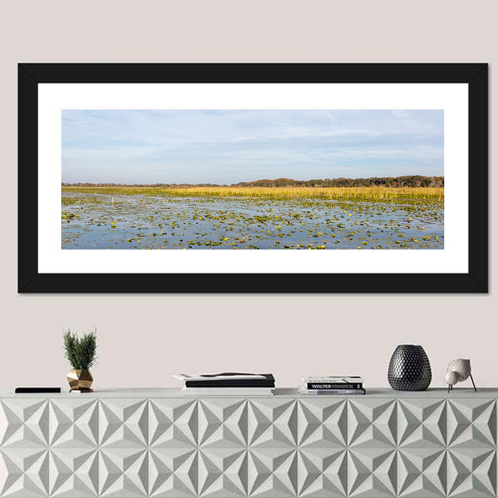 Lake Toho Lily Pads Wall Art in a room, panoramic