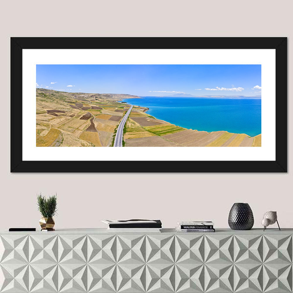Lake Van Landscape Wall Art in a room, panoramic