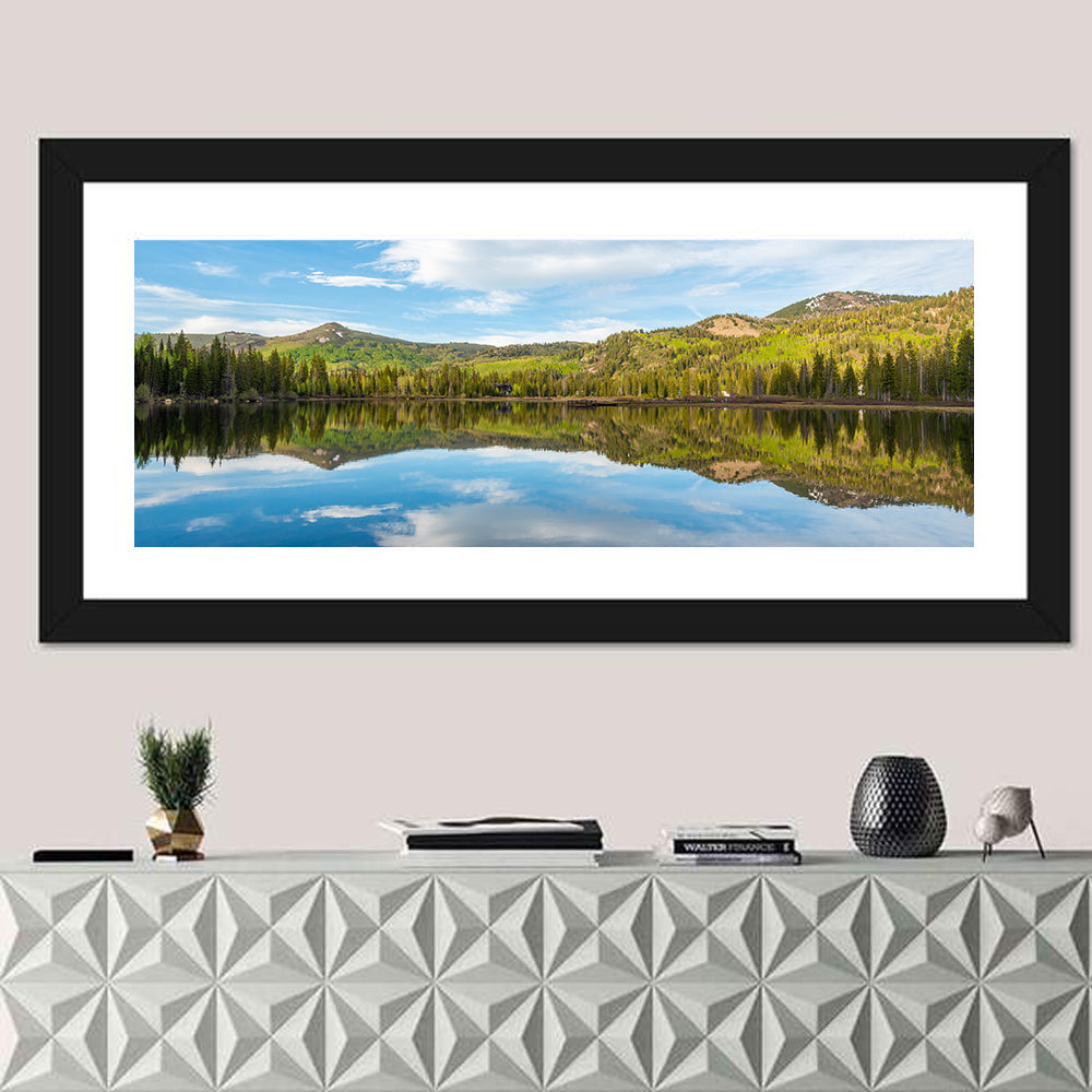 Silver Lake Reflection Wall Art in a room, panoramic