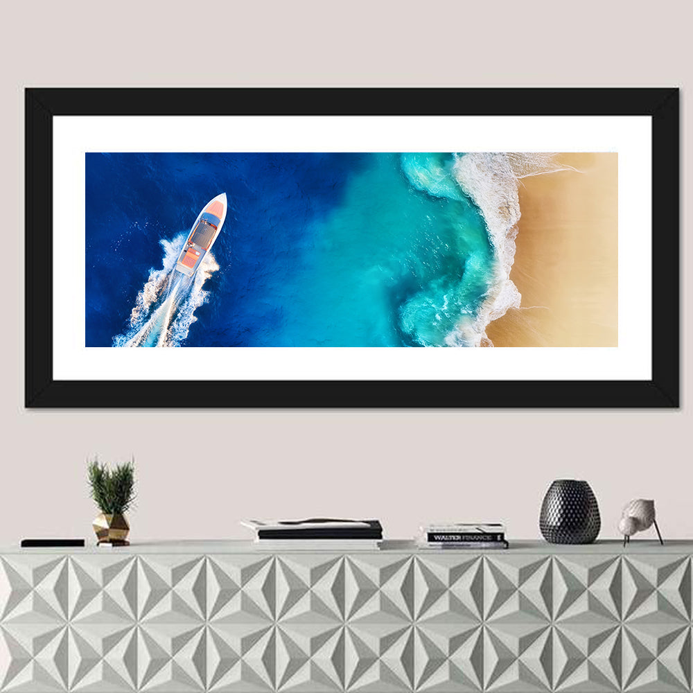 Speed Boat Over Turquoise Beach Wall Art