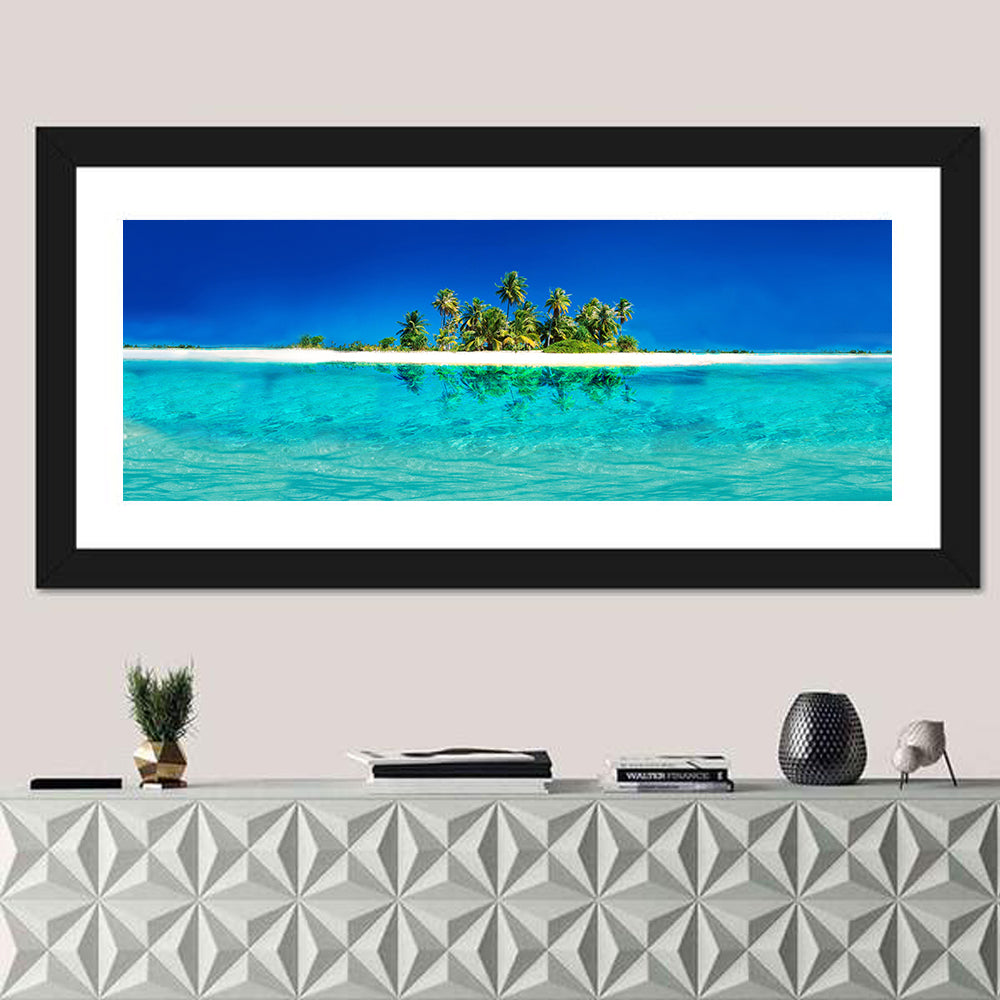 Tranquil Split-level Tropical Island Seascape Wall Art in a room, panoramic
