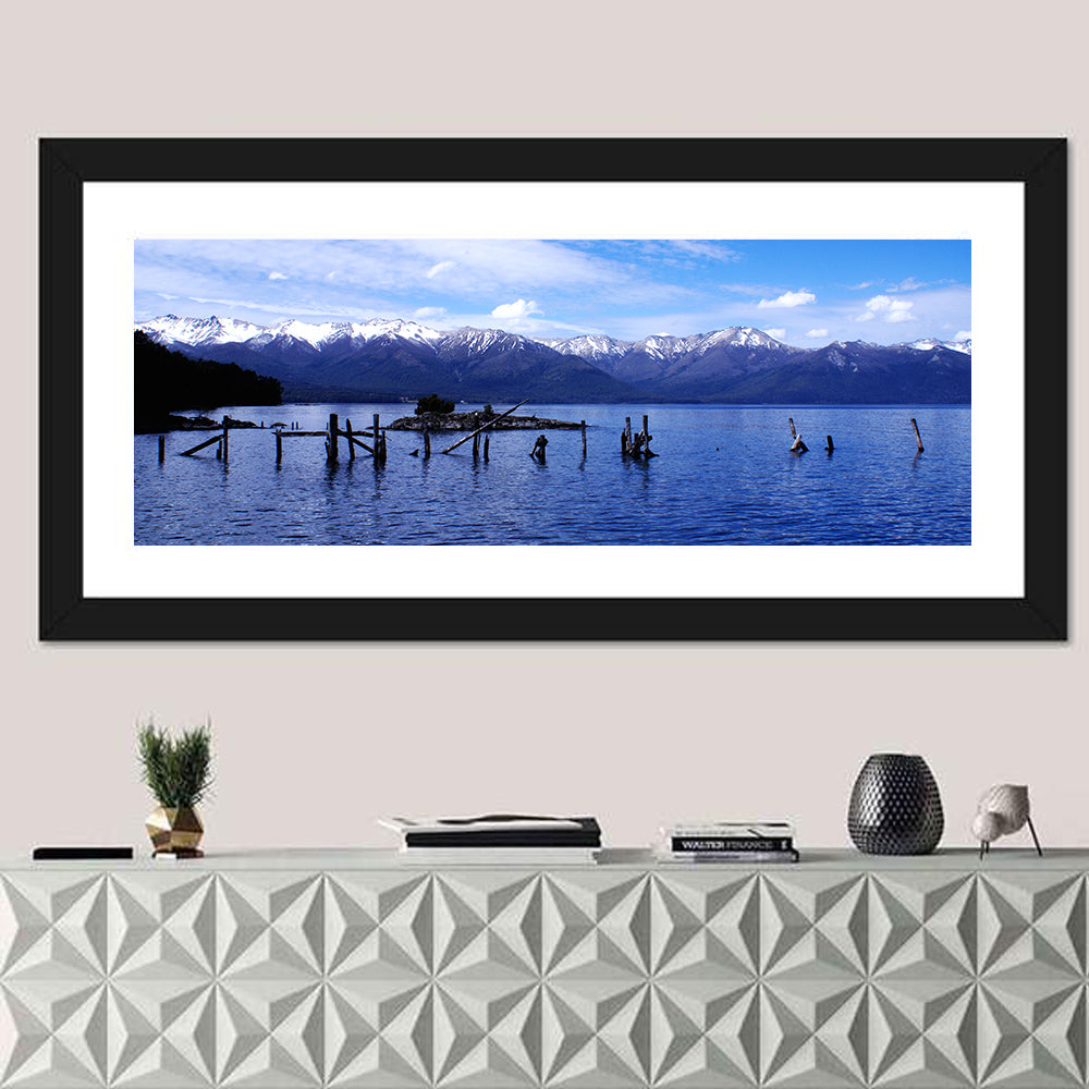 Nahuel Huapi Lake with Wooden Pilings Wall Art in a room, panoramic