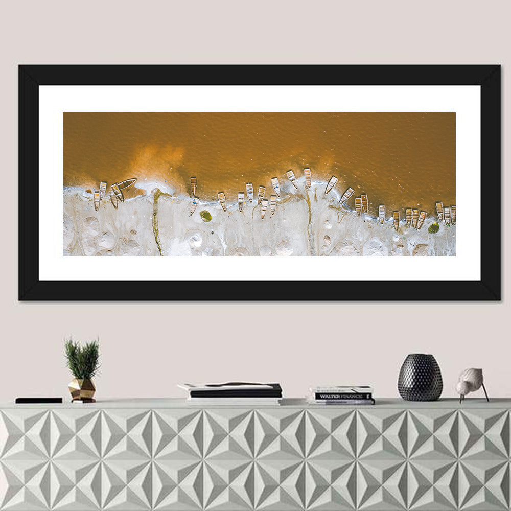 Lac Rose Salt Flats Senegal Wall Art in a room, panoramic