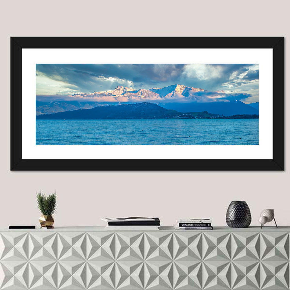 Lake Obersee Golden Hour Wall Art in a room, panoramic