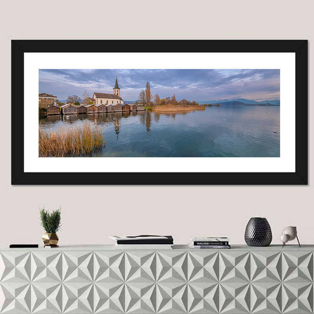 Busskirch Church on Lake Obersee Wall Art in a room, panoramic