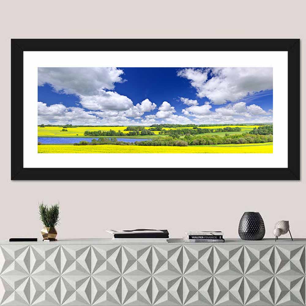 Saskatchewan Canola Field Wall Art in a room, panoramic