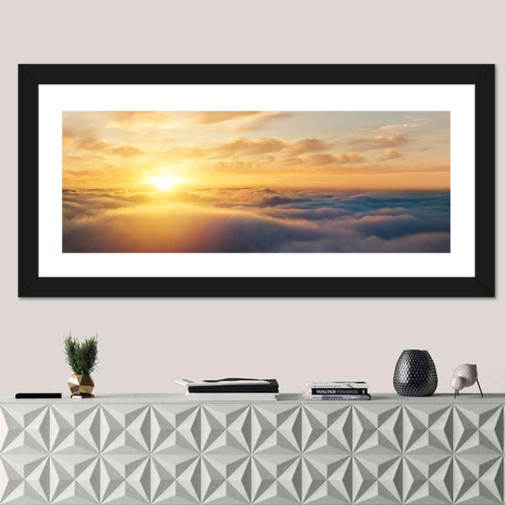 Layered Clouds at Sunset Wall Art in a room, panoramic