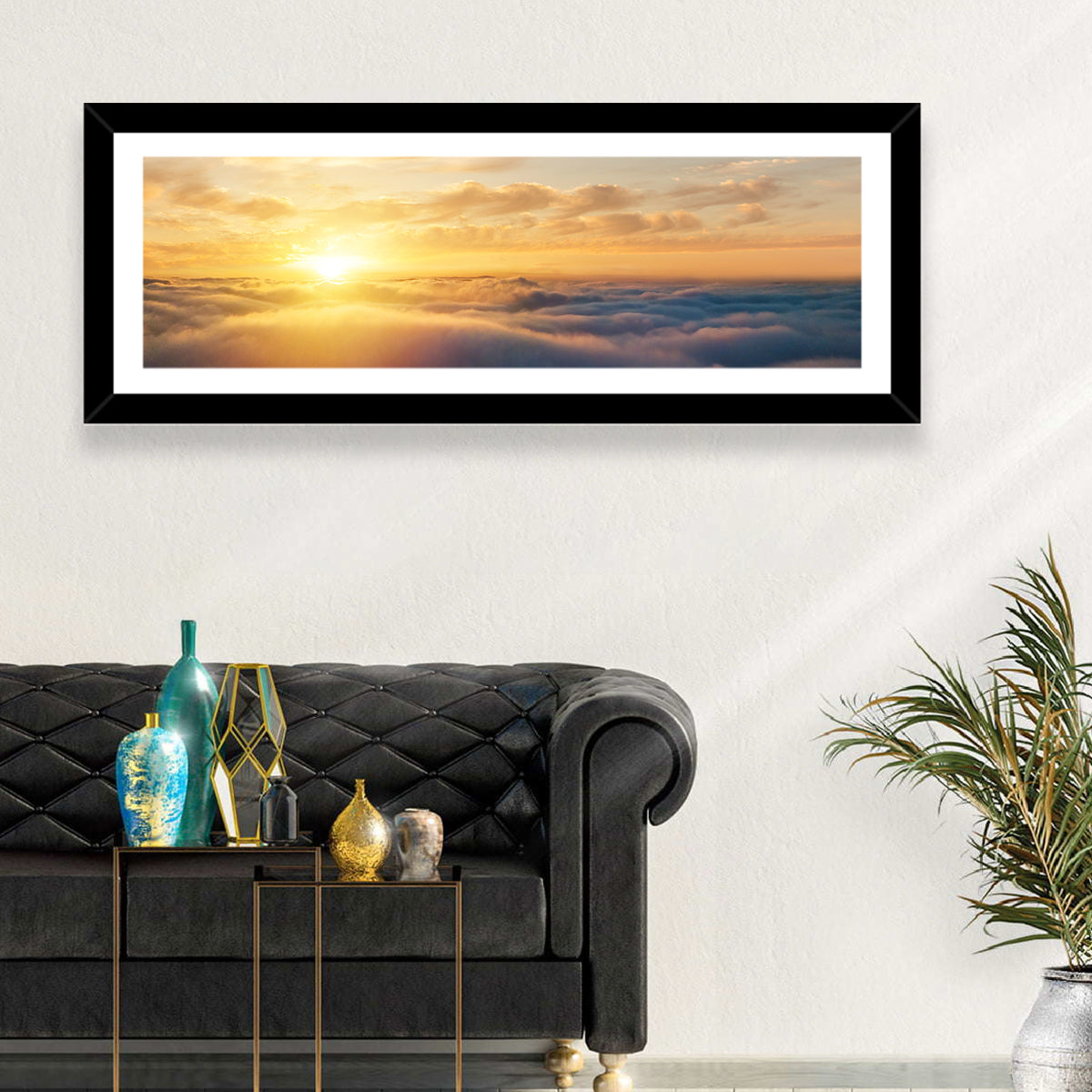 Layered Clouds at Sunset Wall Art in a room, panoramic