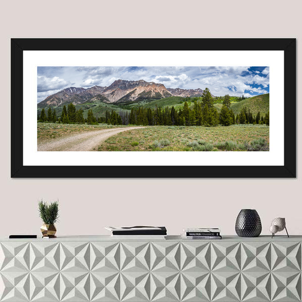 Boulder Peak Idaho View Wall Art in a room, panoramic