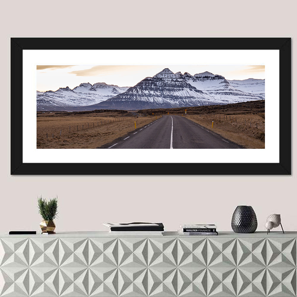 East Fjords Road at Dusk Wall Art in a room, panoramic