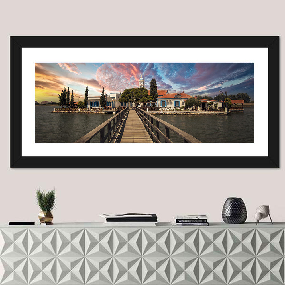 Agios Achilleios Monastery at Sunset Wall Art in a room, panoramic