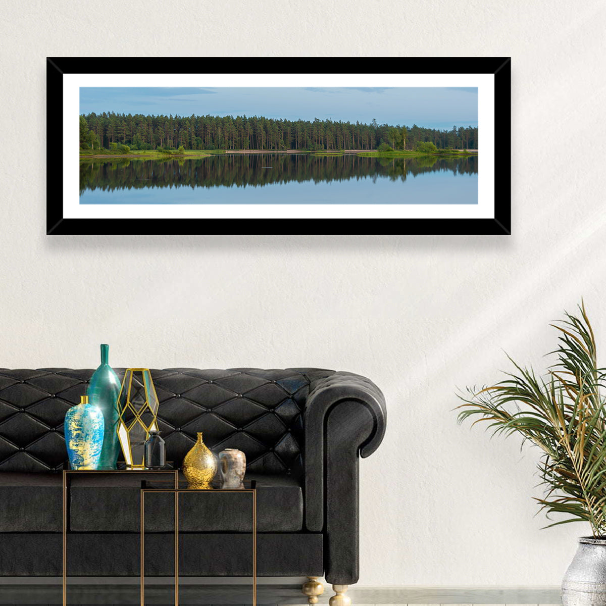 Lake Vanern Moonlight Wall Art in a room, panoramic