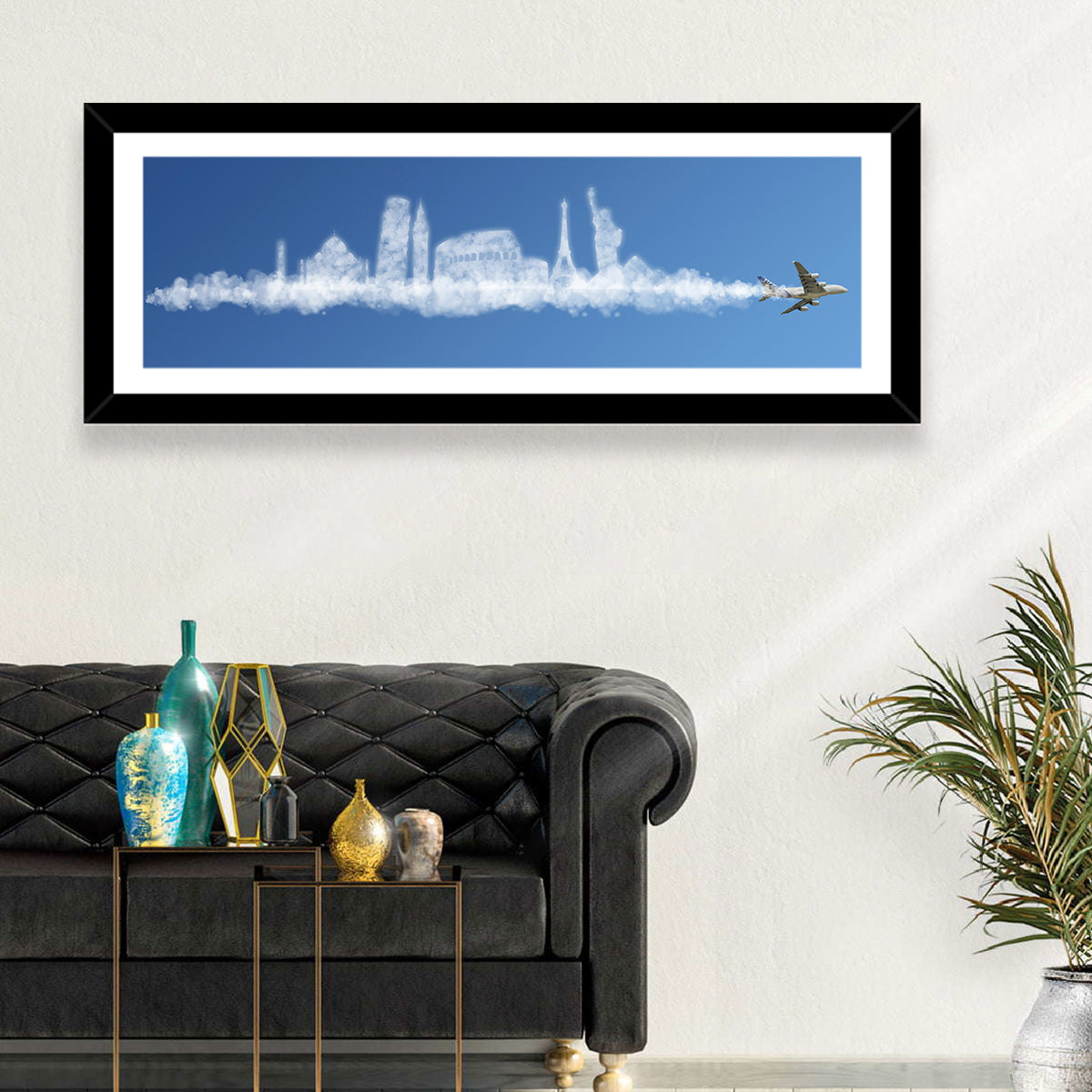 World Tour Cloud Skyline Wall Art in a room, panoramic