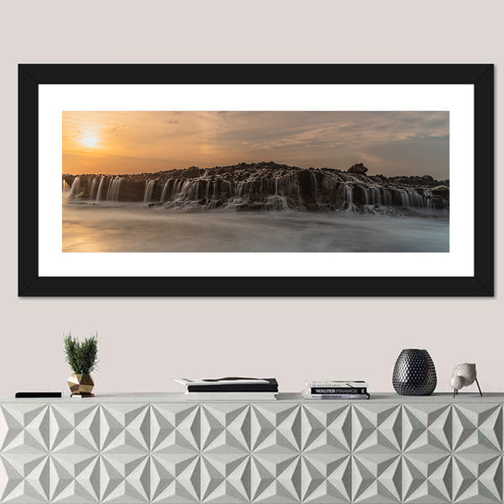 Sawarna Beach Sunset Wall Art in a room, panoramic