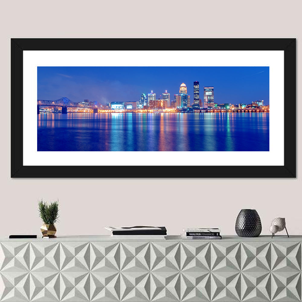Louisville Skyline at Dusk Wall Art in a room, panoramic