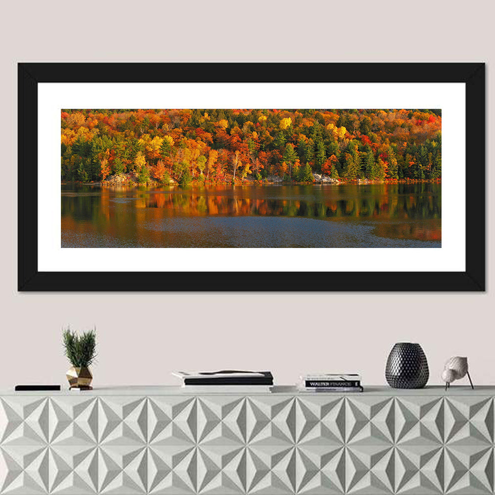 George Lake Morning Reflection Wall Art in a room, panoramic
