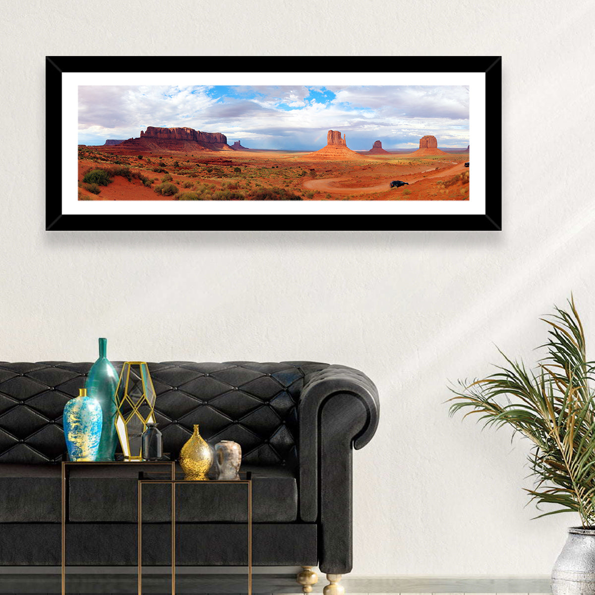 Mitten Buttes at Monument Valley Wall Art in a room, panoramic