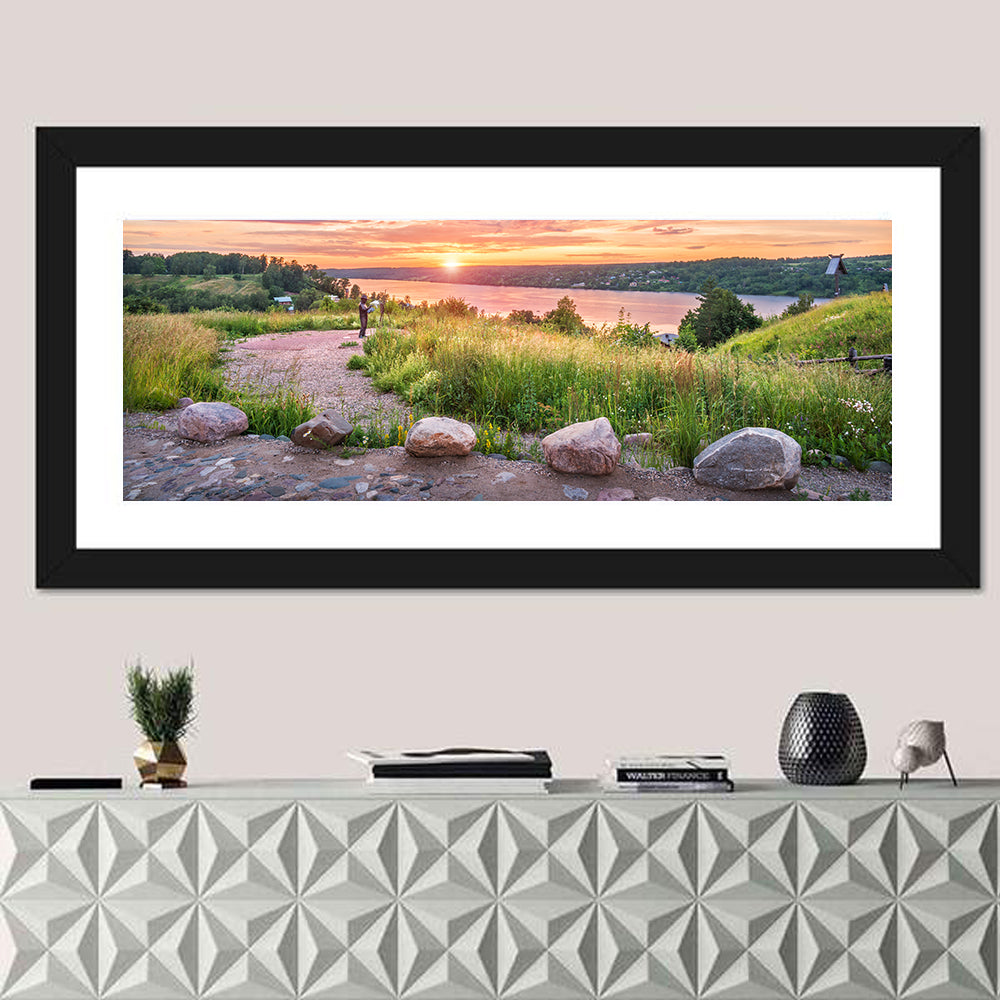 Mount Levitan Sunset Wall Art in a room, panoramic