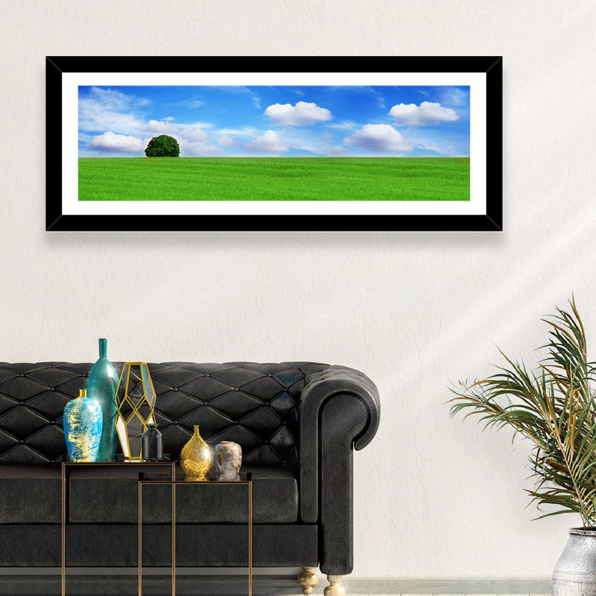 Solitary Tree Over Green Meadow Wall Art