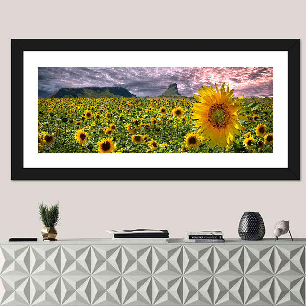Sunflower Field with Mountains Wall Art