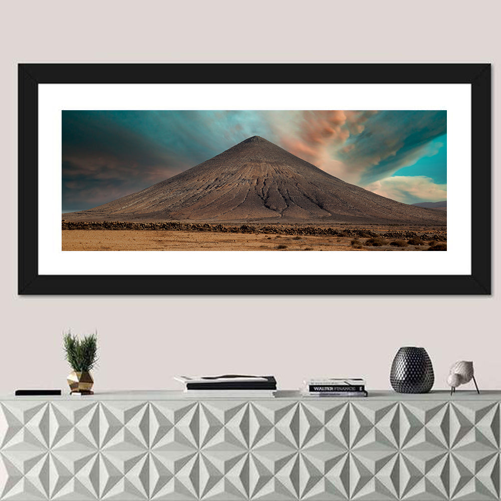 Volcanic Cone at Golden Hour Wall Art in a room, panoramic