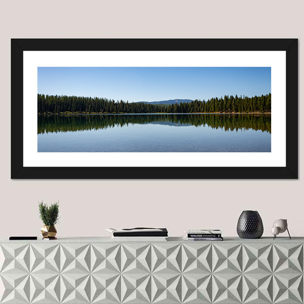 Holland Lake Reflection Wall Art in a room, panoramic