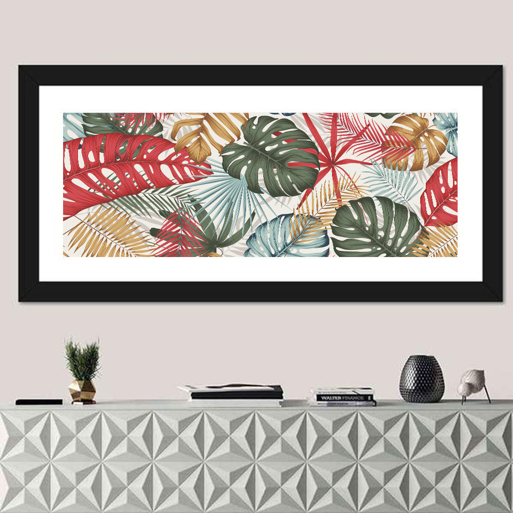 Red and Green Tropical Leaves Pattern Wall Art