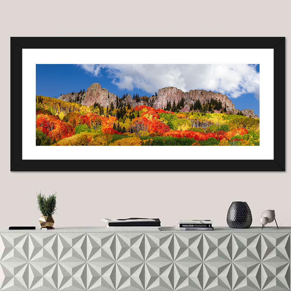 Colorado Rocky Mountains in Autumn Wall Art in a room, panoramic