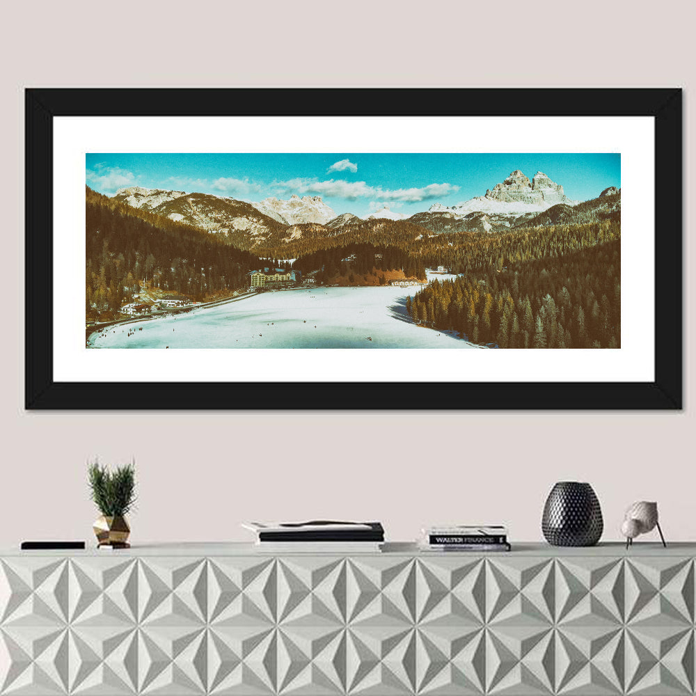 Lago Di Misurina Winter View Wall Art in a room, panoramic