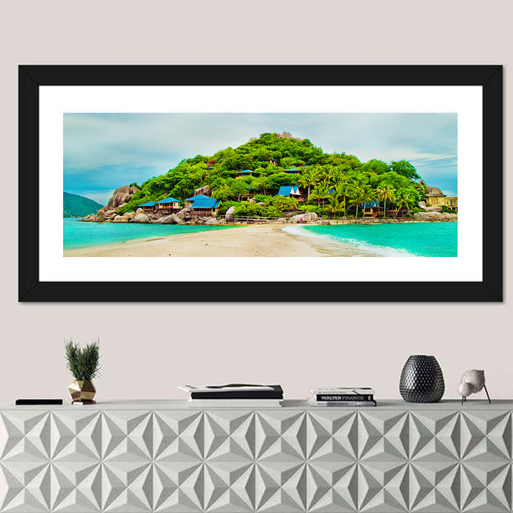 Koh Nang Yuan Sandbar Island Beach Wall Art in a room, panoramic