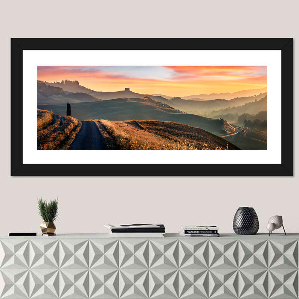 Country Road in Tuscany Wall Art in a room, panoramic