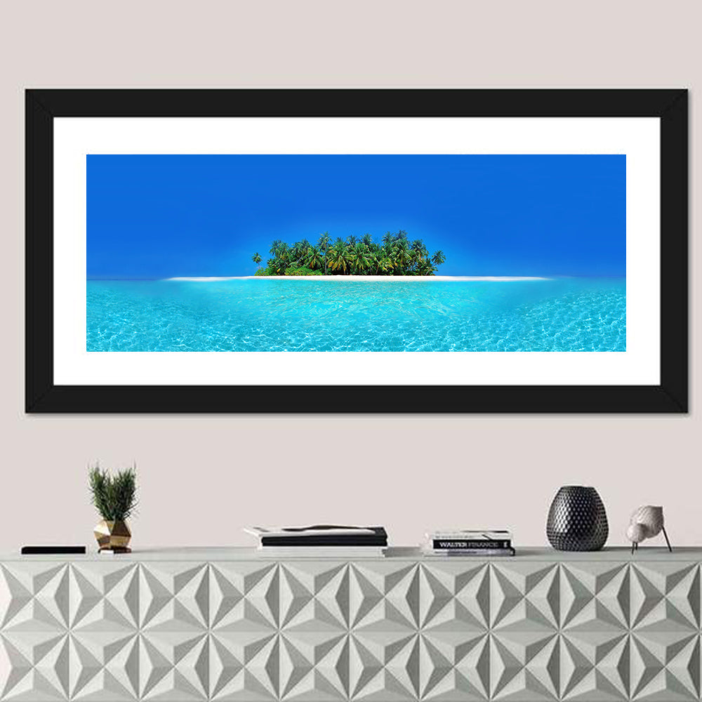Turquoise Atoll Sandbar with Palm Trees Wall Art