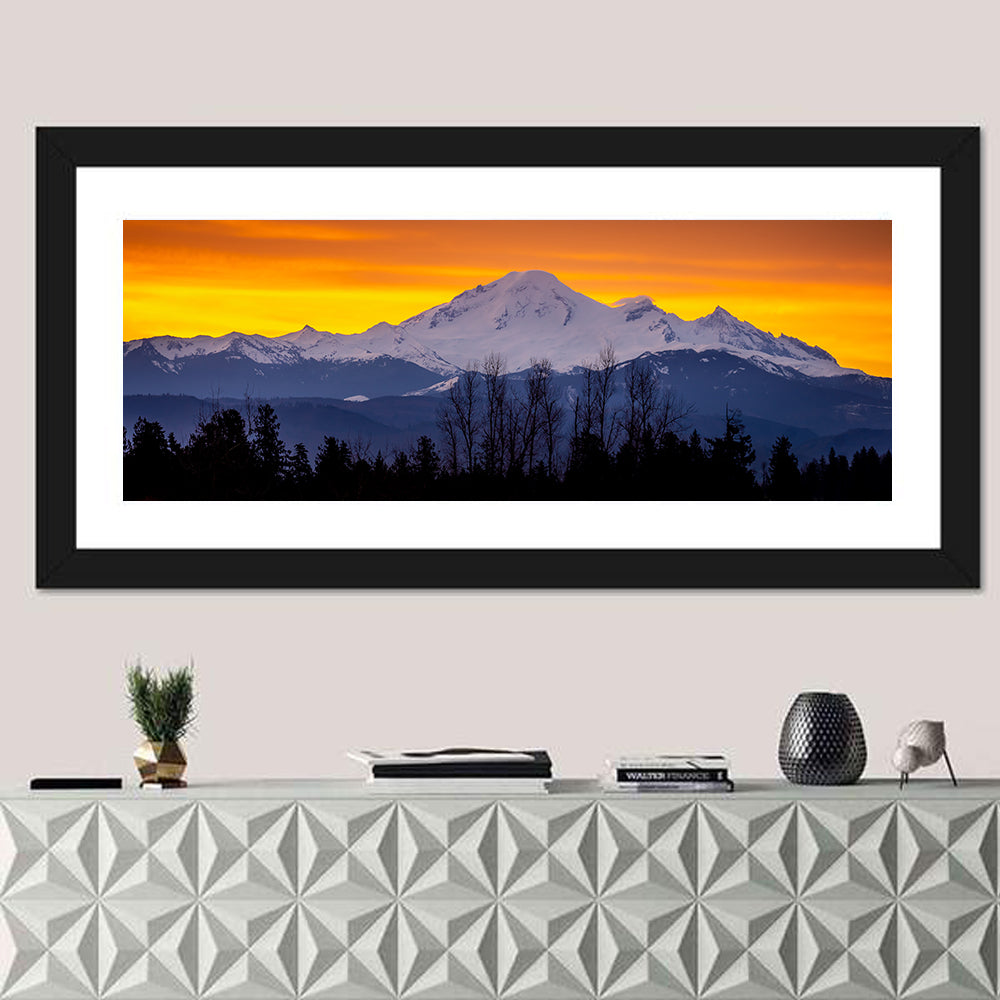 Sunrise Over Mount Baker Wall Art in a room, panoramic