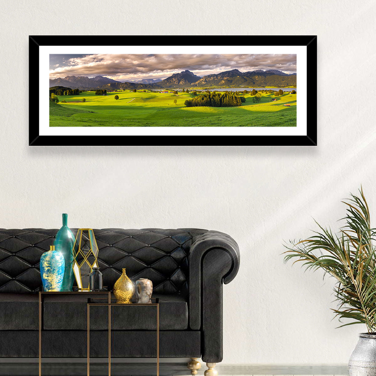 Füssen Forggensee Alpine Lake Landscape Wall Art in a room, panoramic