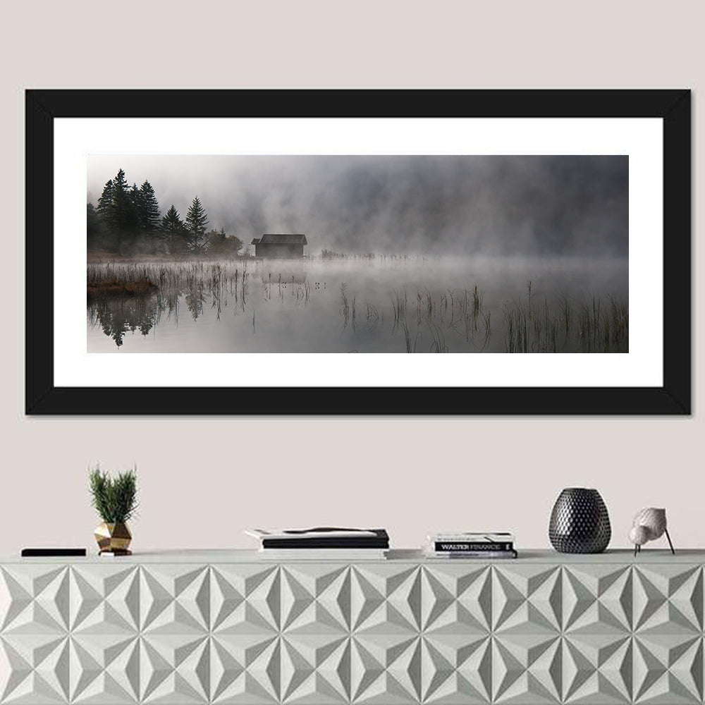 Ferchensee Morning Mist Wall Art in a room, panoramic