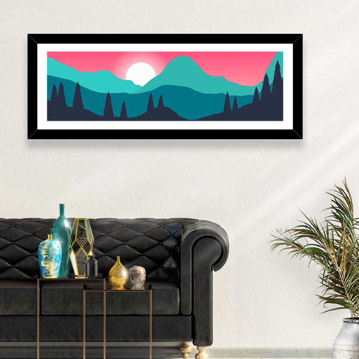 Turquoise and Pink Mountain Sunset Wall Art