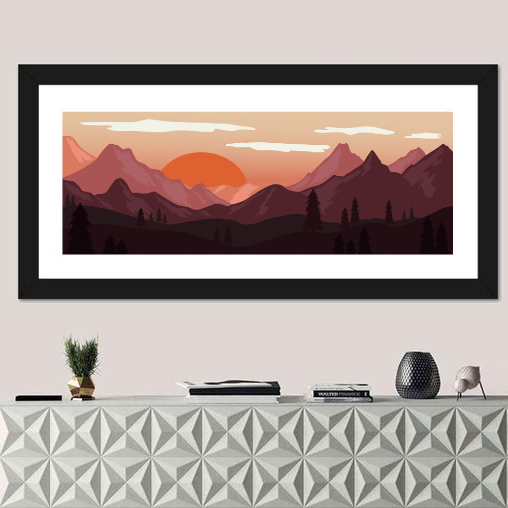 Mars Sunset Over Mountains Wall Art in a room, panoramic