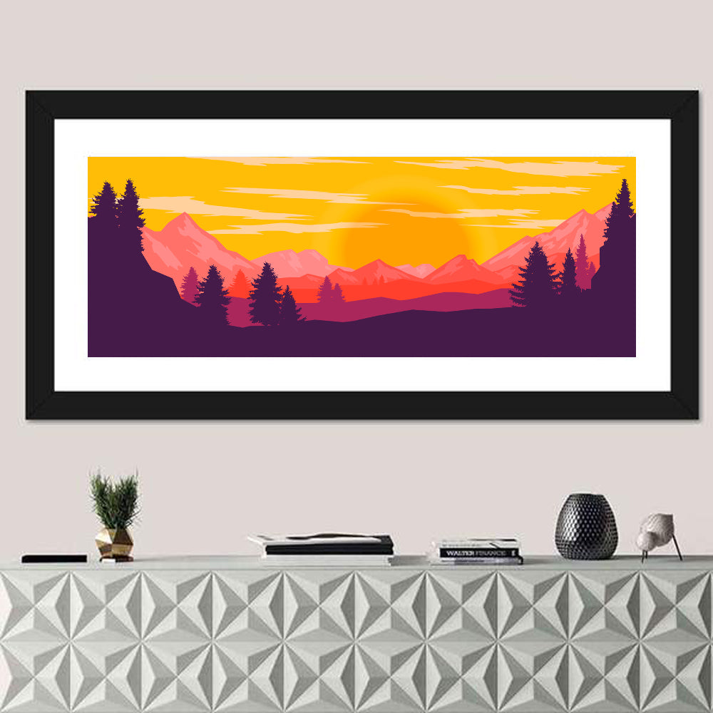 Crimson Peaks at Sunset Wall Art in a room, panoramic