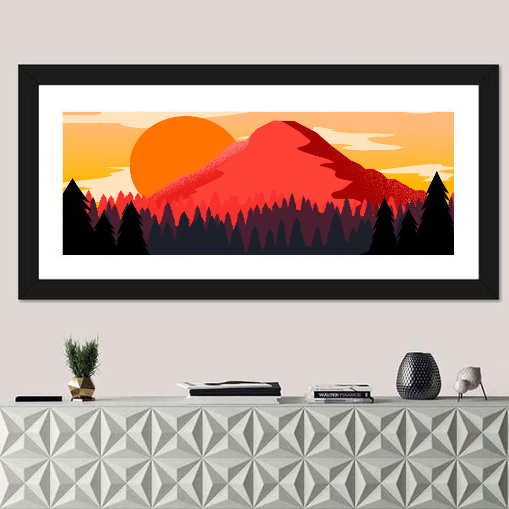 Stippled Red Mountain Sunset Wall Art