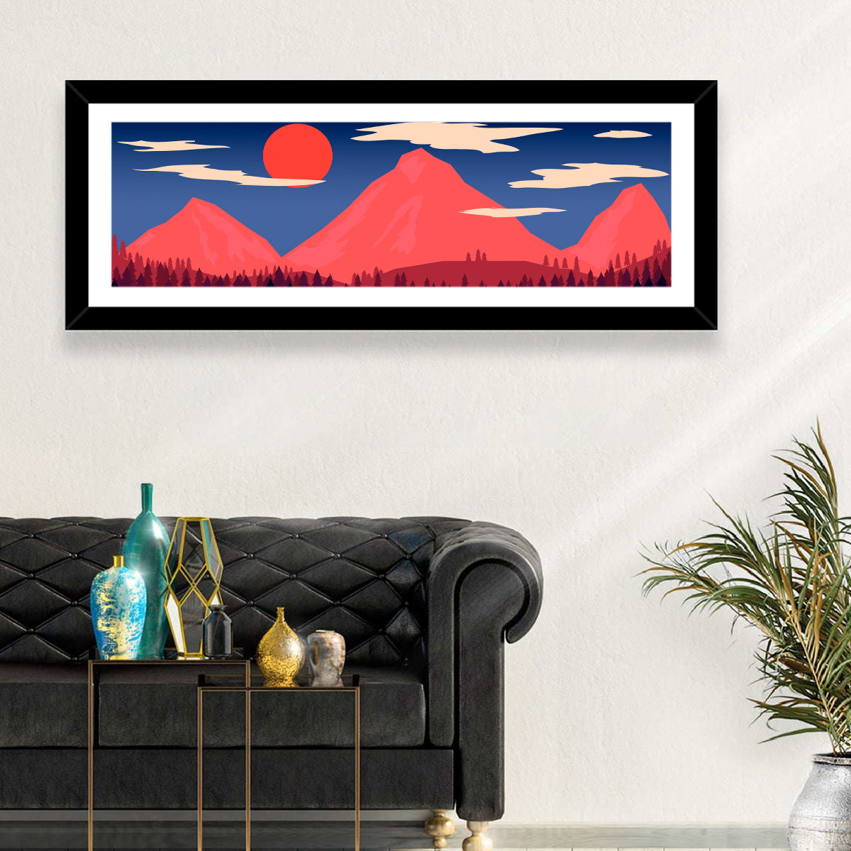 Red Sun and Mountains Wall Art