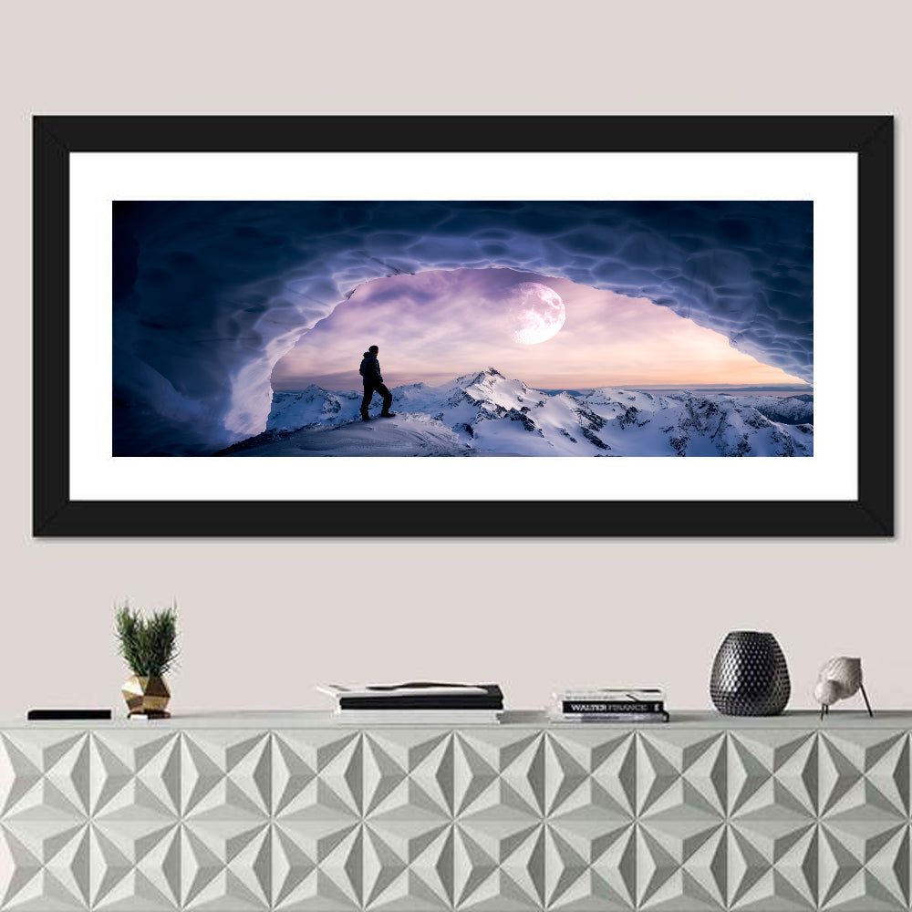Moonlit Ice Cave Hiker Wall Art