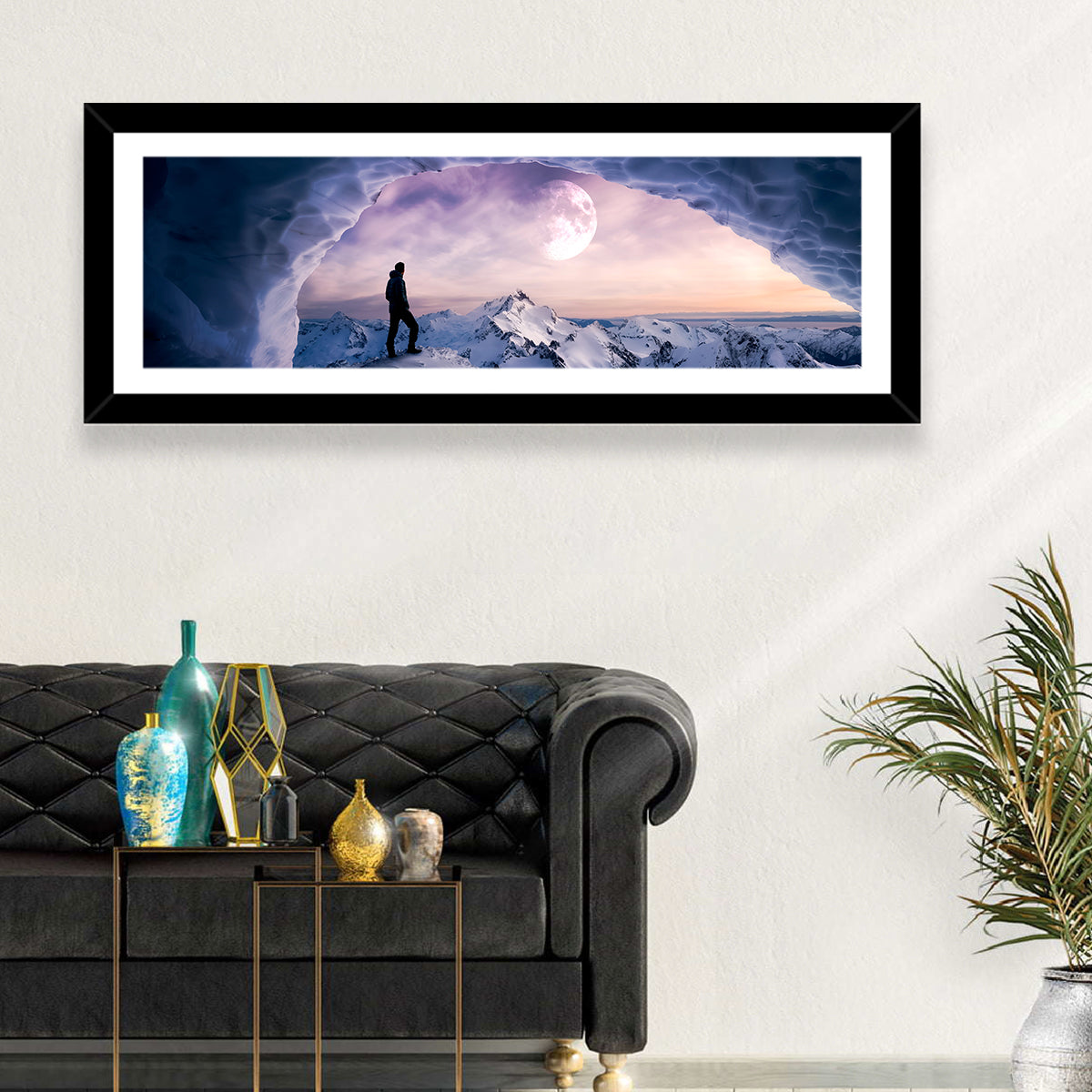 Moonlit Ice Cave Hiker Wall Art