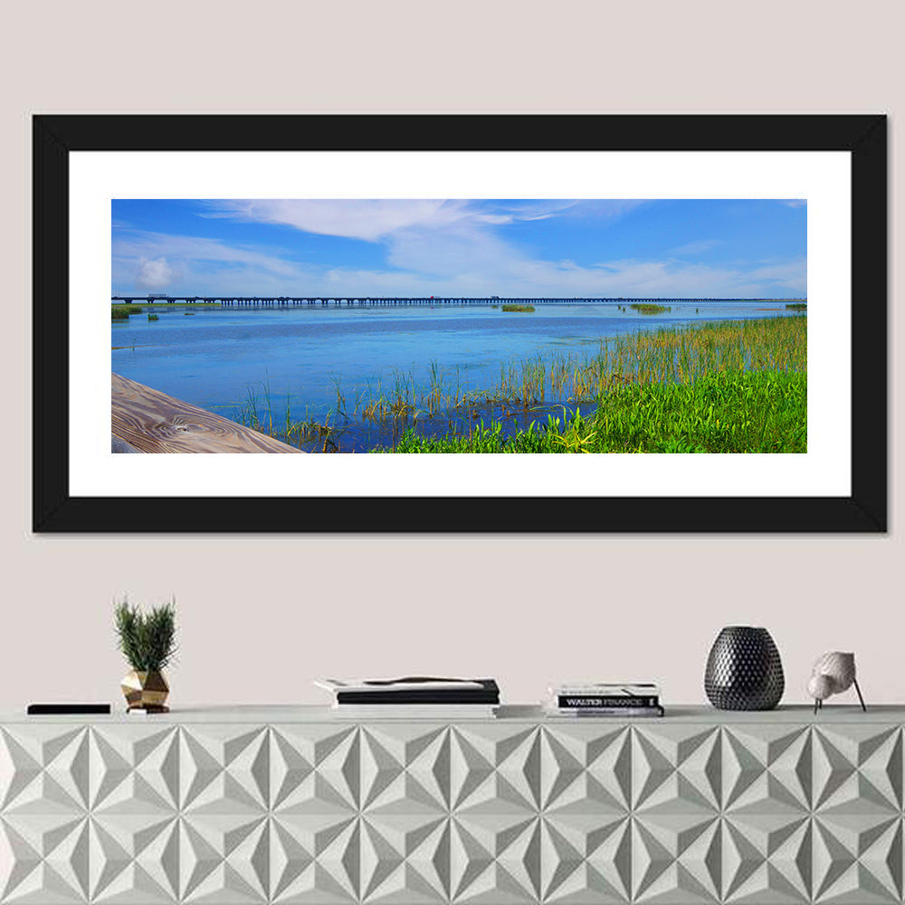 Meaher State Park Boardwalk Wall Art in a room, panoramic
