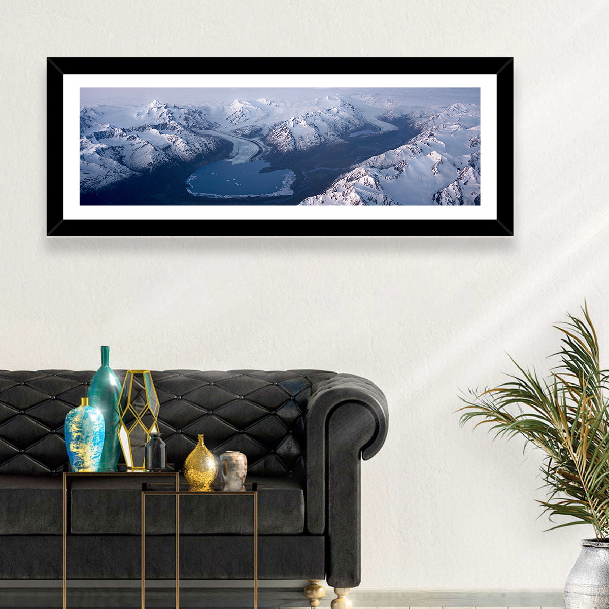 Lake George Alpenglow Wall Art in a room, panoramic