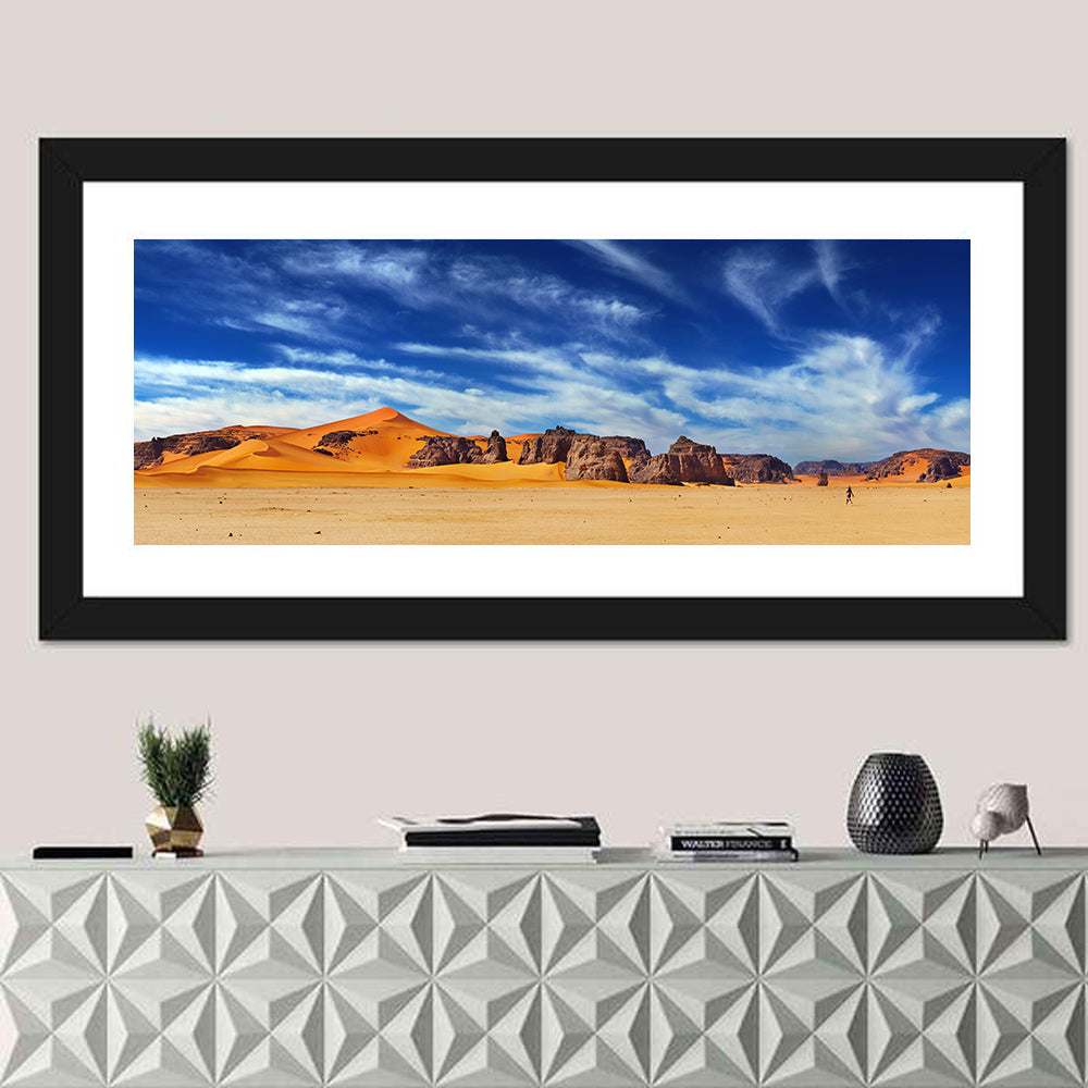 Sahara Sand Dunes Vista Wall Art in a room, panoramic