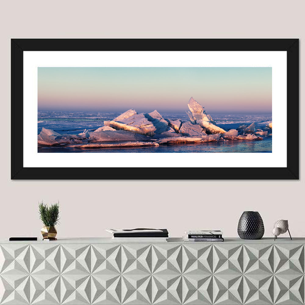 Lake Balkhash Ice Hummocks Wall Art in a room, panoramic