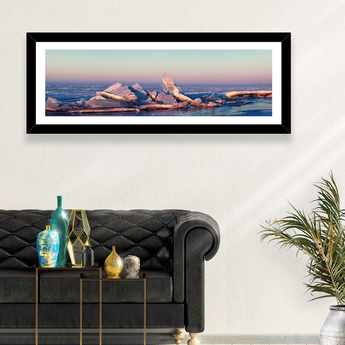 Lake Balkhash Ice Hummocks Wall Art in a room, panoramic