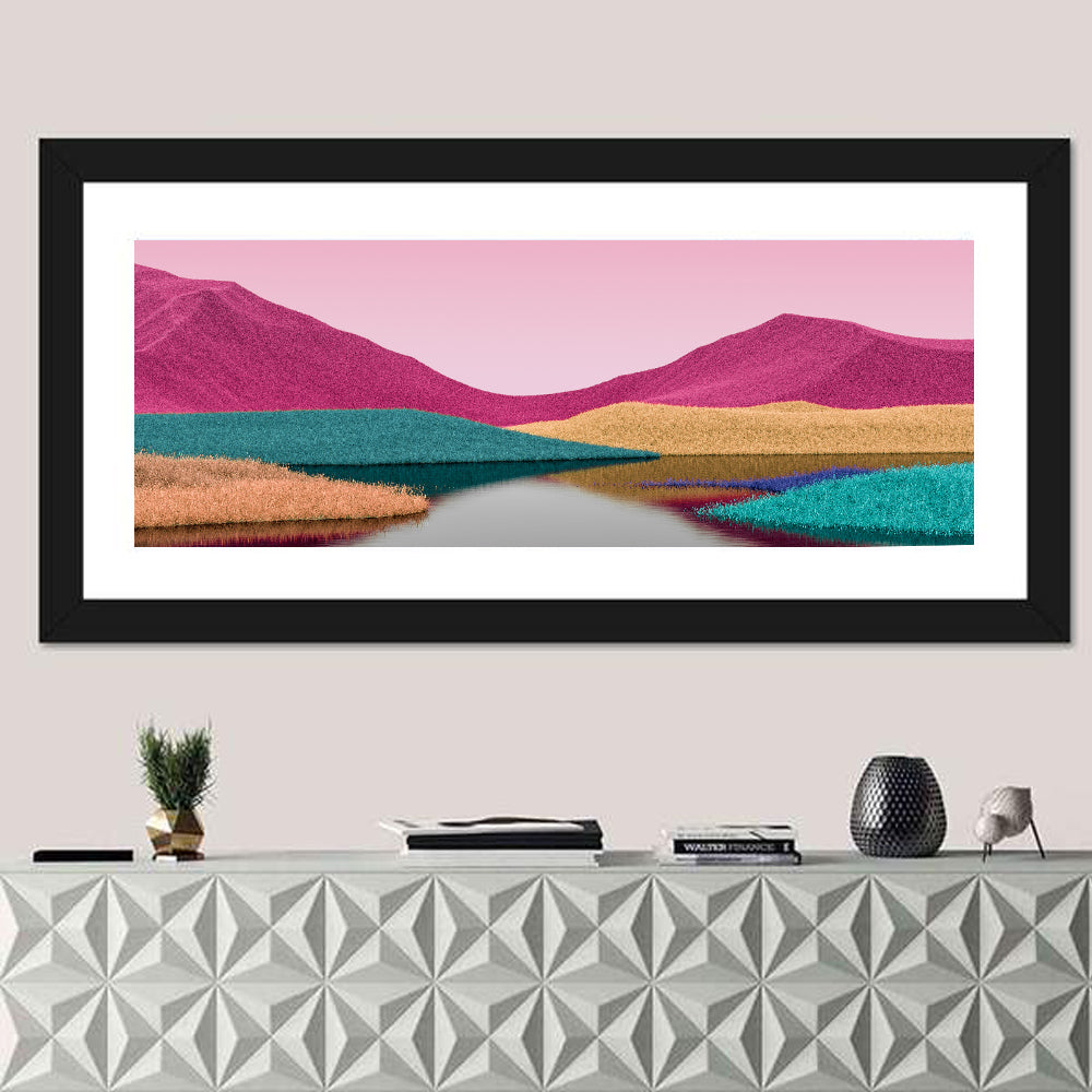 Surreal Magenta Mountain Lake Wall Art